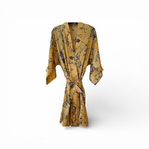 Kristen Tyler Floral Satin Gold Kimono Robe & Nightgown Set